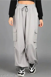 Cream cotton blend cargo pants and trouser for men, solid net quantity 1 - sizes S, M, L, XL